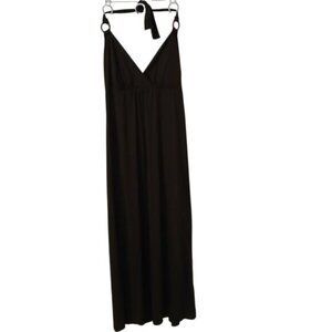 Vtg Allison Brittney Brown Maxi Dress Halter Ring Sleeveless Empire Waist Size M
